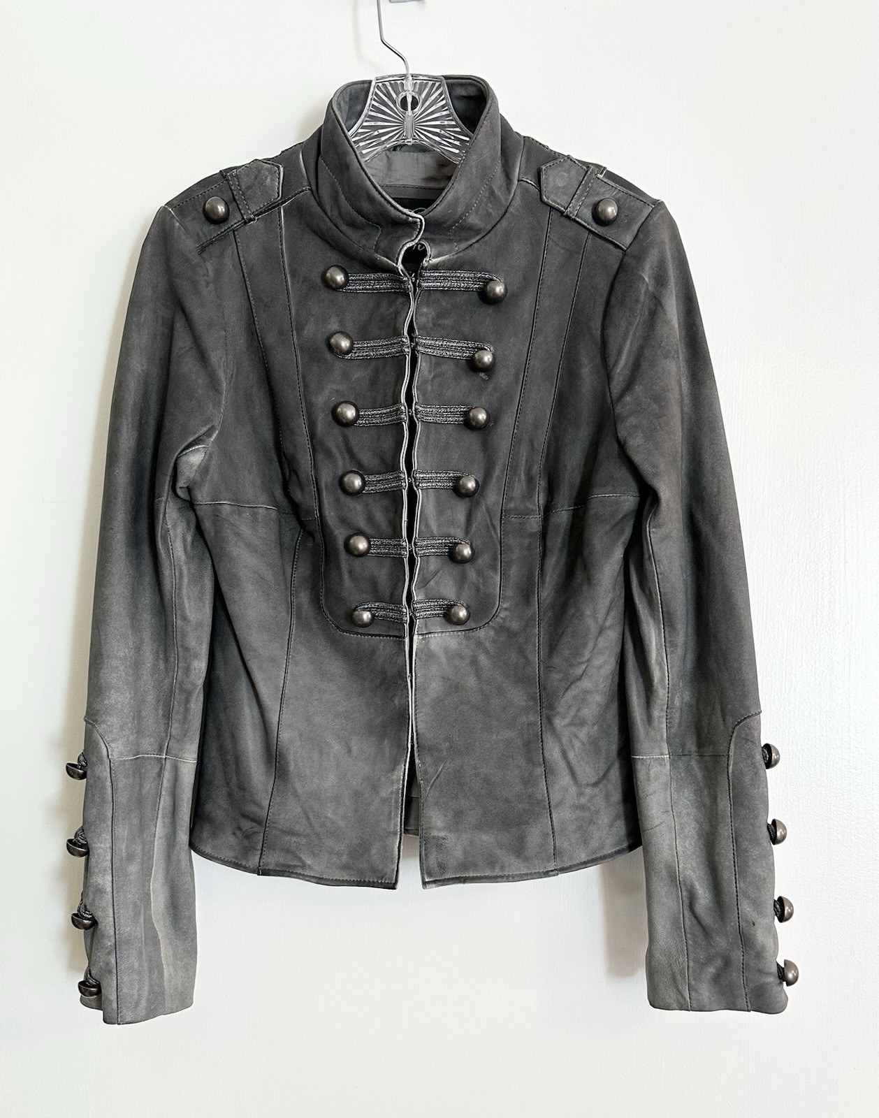Blanc Noir Women’s Genuine Leather Military Inspired Jacket Grey Small