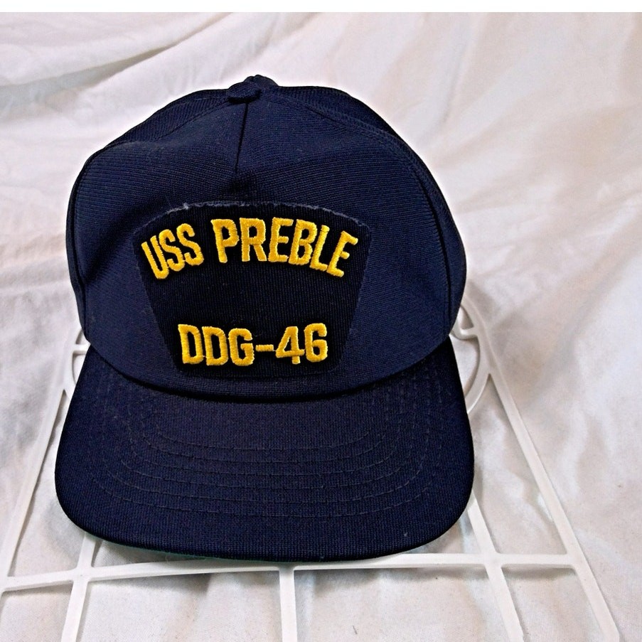 Baseball Hat/Cap “USS PREBLE DDG-46” in yellow lettering, adj strap back USCG