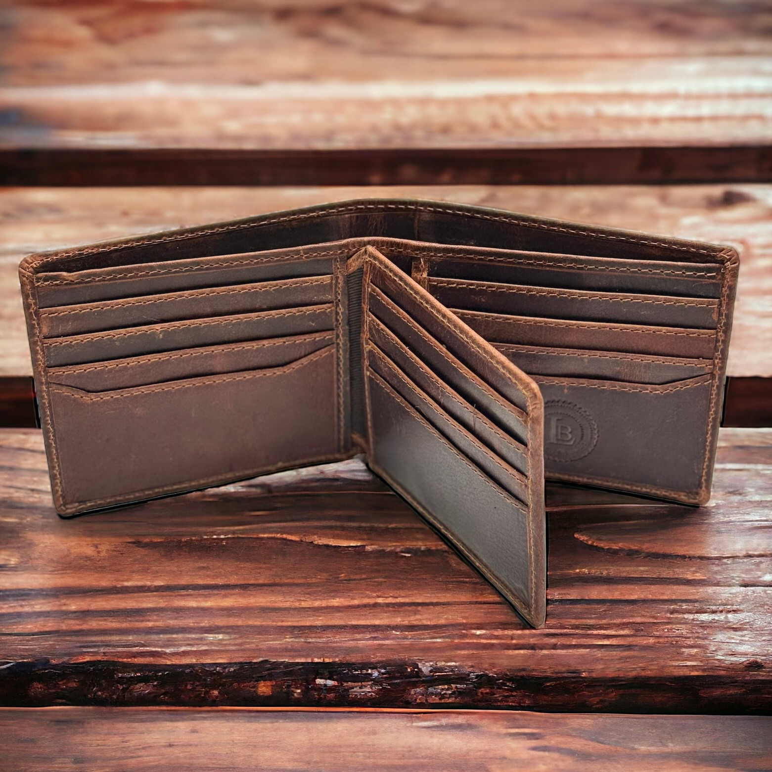 RFID Blocking Brown Vintage Leather Men’s Bifold Center Flap Wallet