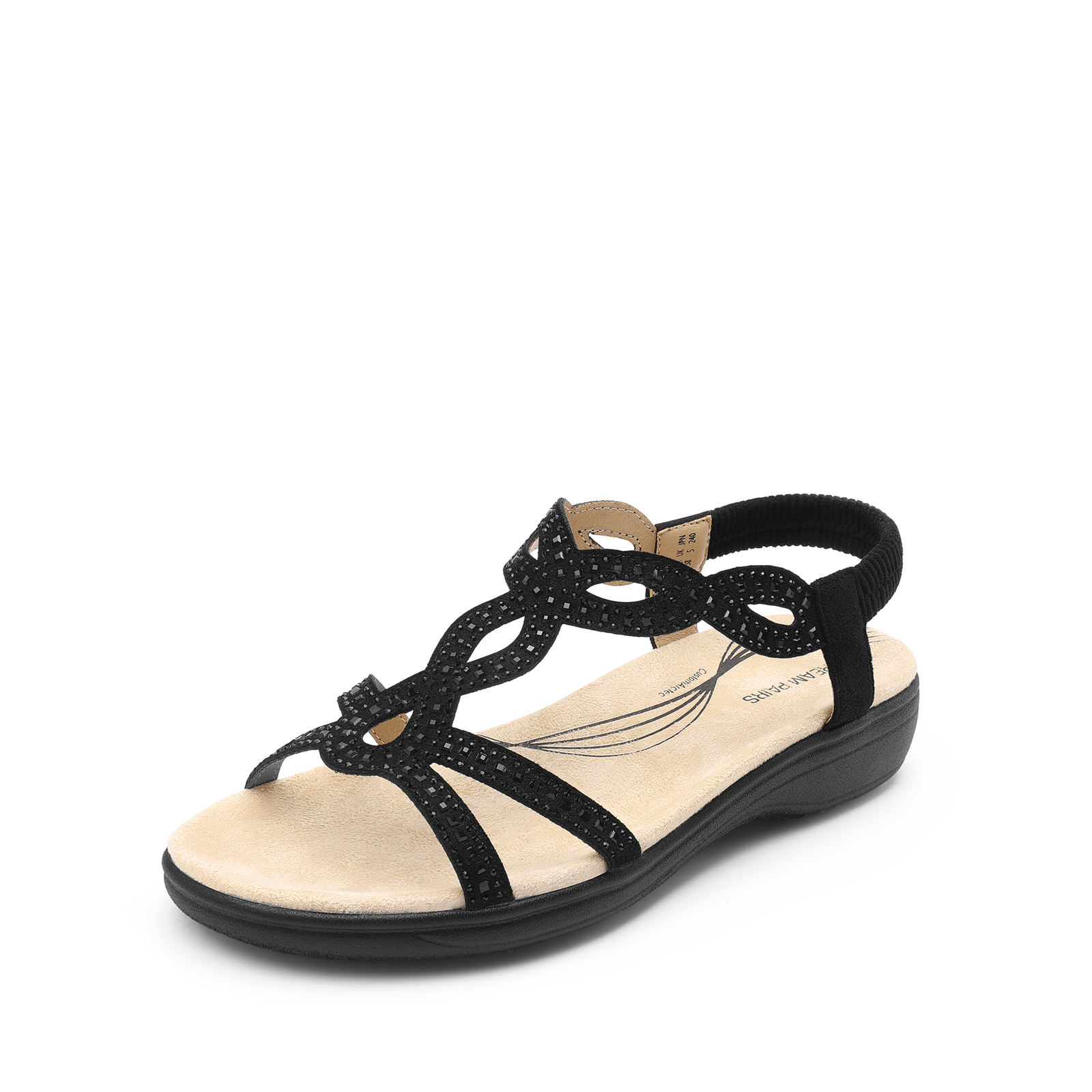 Women Elastic Strap Slip On Flat Sandals Open Toe Comfortable Casual Sandals