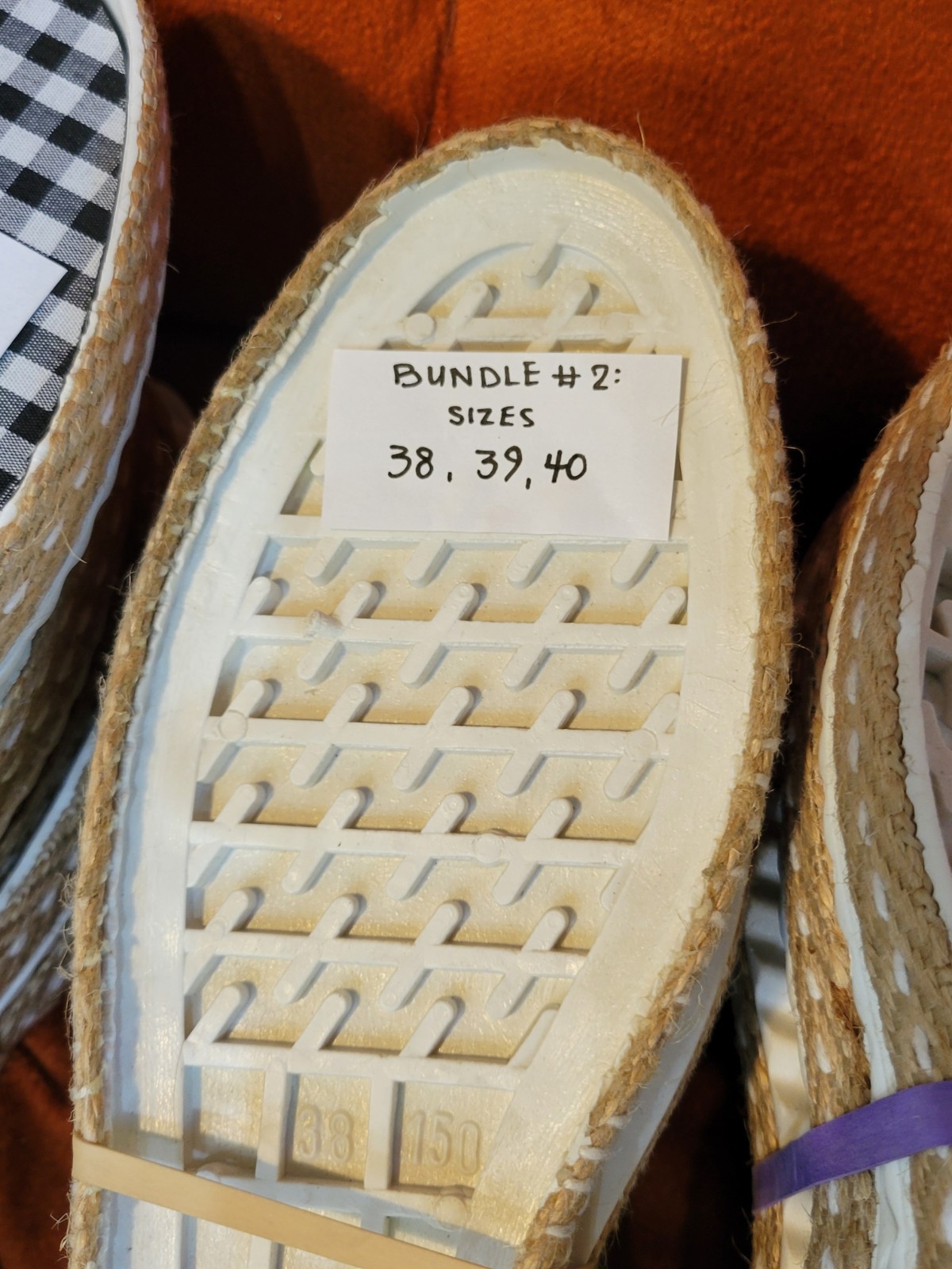 “Loren” Woven Soles, 3 pairs, sizes 38, 39, 40. White & Tan rubber soles