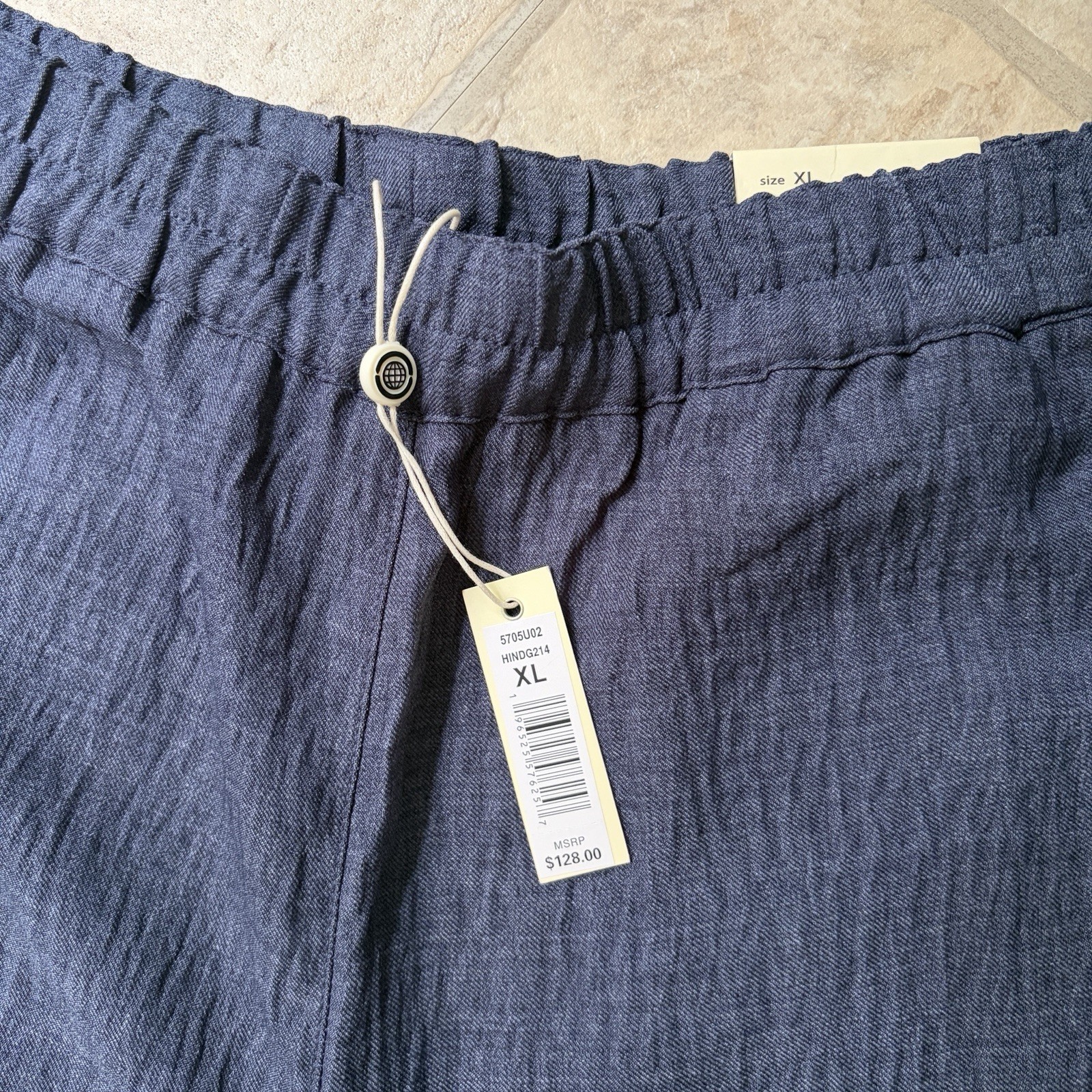 Max Studio London Barrel Leg Trousers XL Blue Pull On Textured Pants NWT Boho