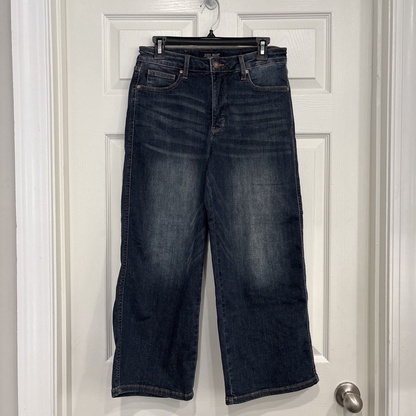 Judy Blue Distressed Jeans Women’s Blue Denim Dark Wash Wide Leg Pockets 7 / 28