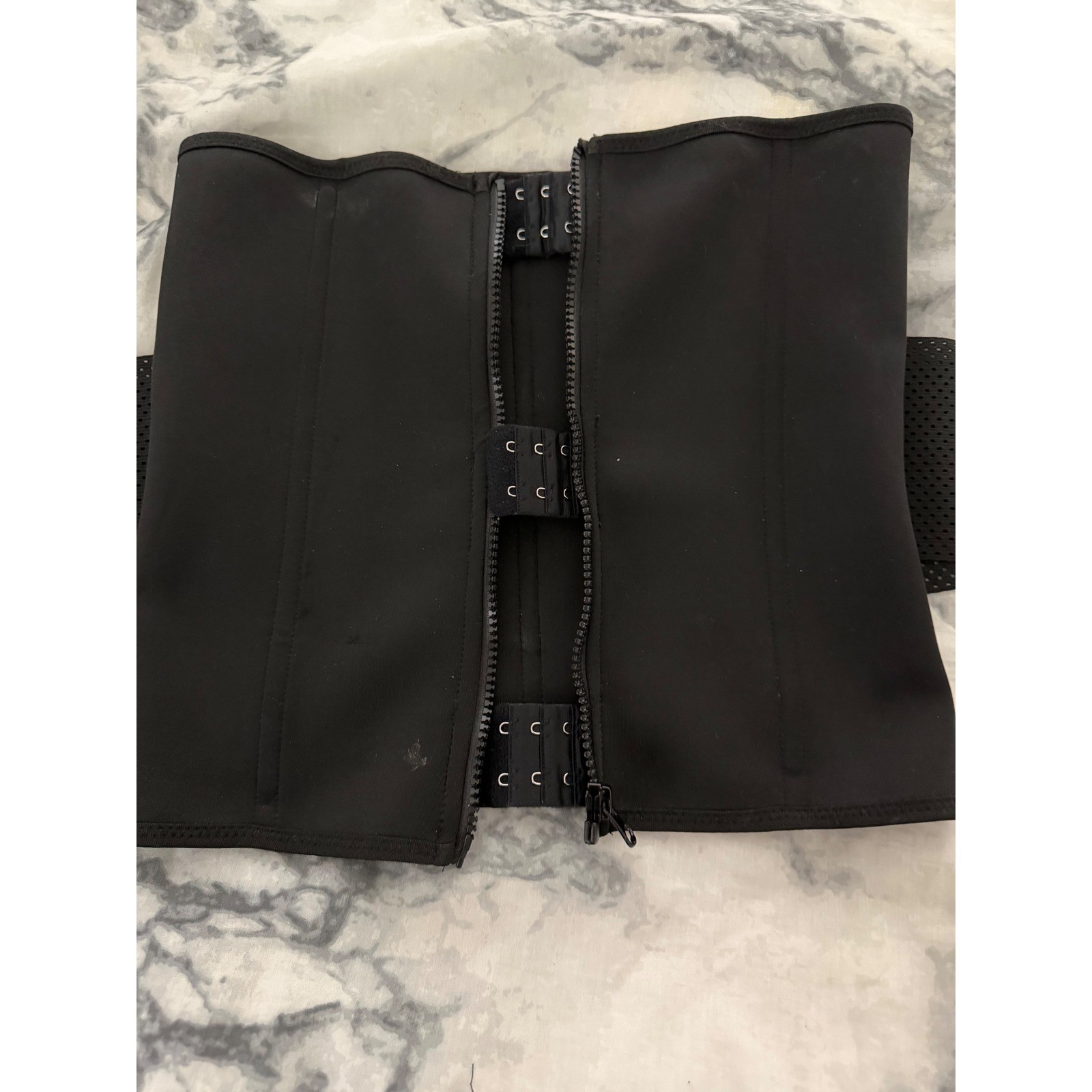 Black Waist Trainer Cincher Belt with Zipper Hook and Eye Closure and Strap