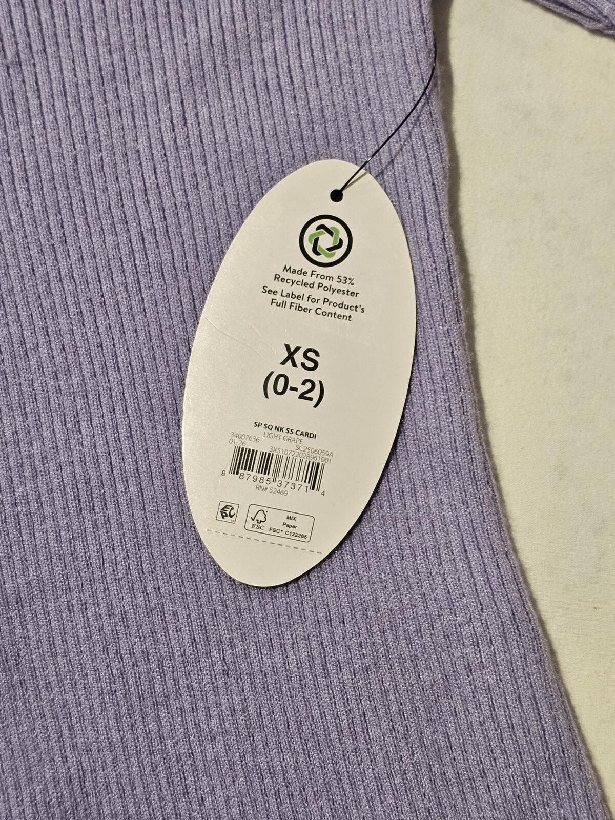 Scoop Lavender Ribbed Button Front Square Neck Top Sz XS