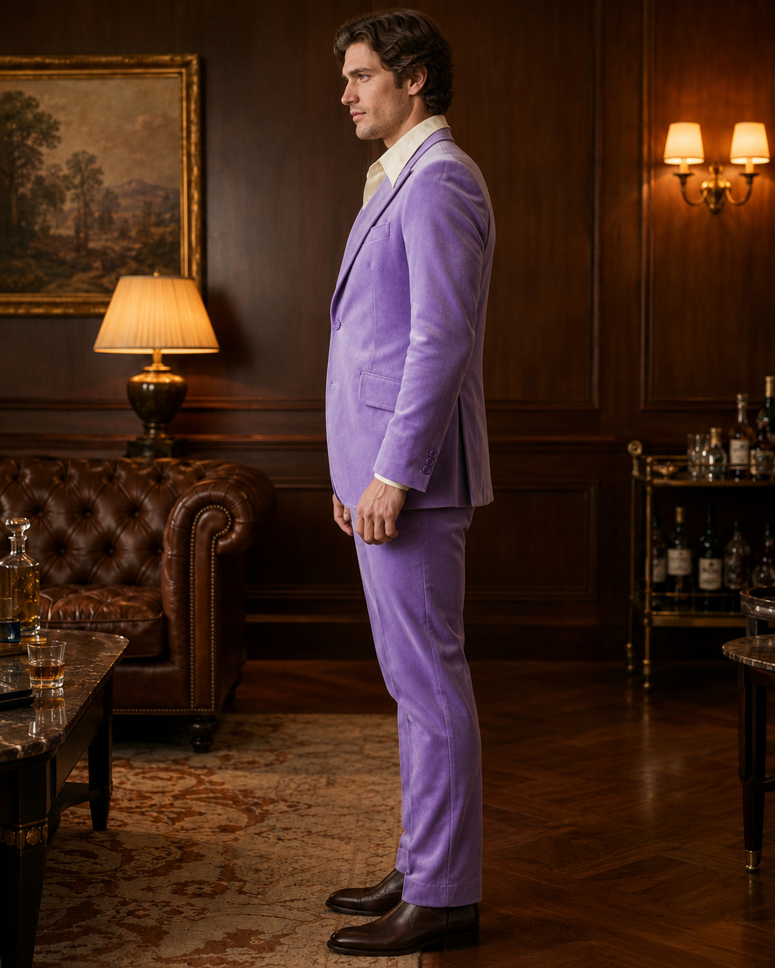 Mens Lavender Purple Velvet 2 Piece Suit Blazer Pants Wedding Prom Party Outfit