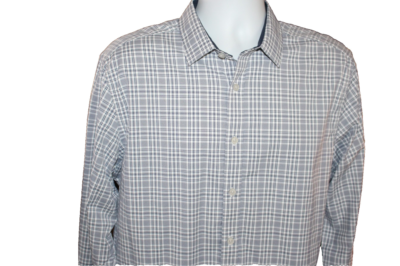 UNTUCKit Button Down Dress Shirt Size Large Blue White Plaid Nylon/elastane