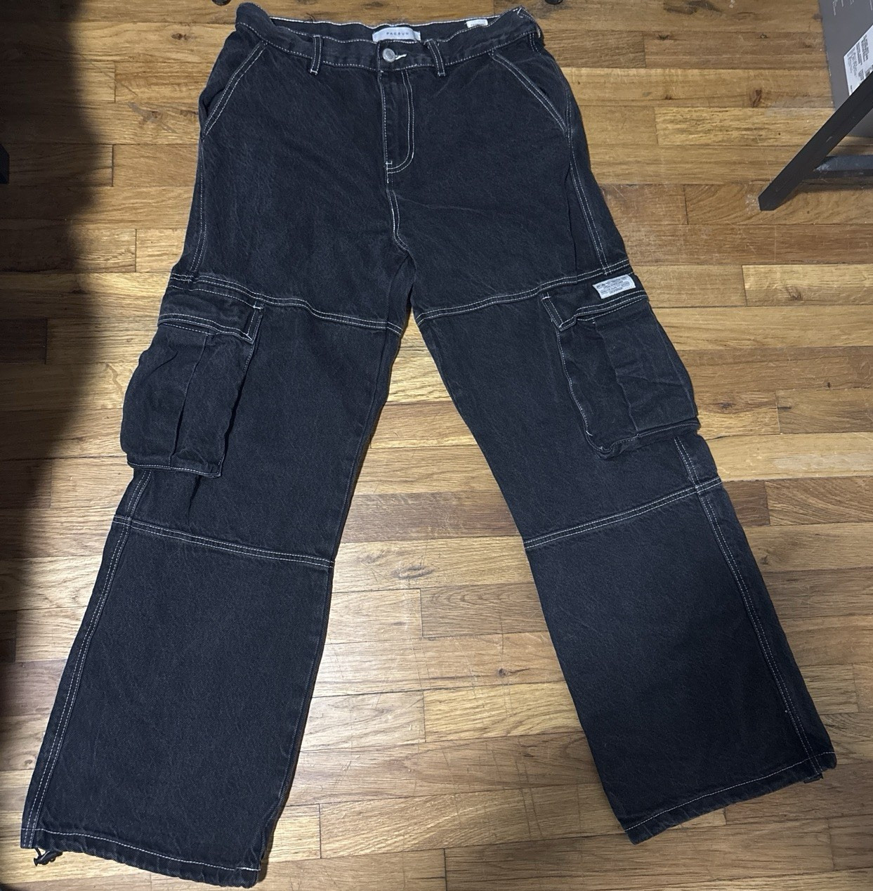 PacSun Men’s Black Dark Wash Baggy Wide-Leg Denim Jeans Cargo Pockets 90s