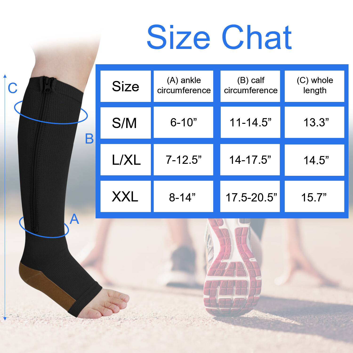 Knee High Compression Socks with Zipper – Foot & Calf Support for Pain Relief