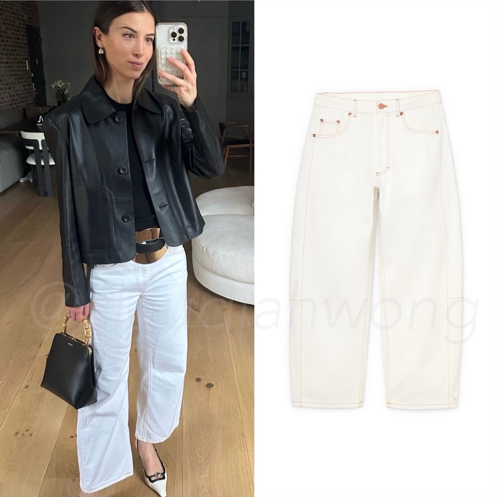 GWYN G. Label by Goop Armen Curved Barrel Wide Leg White Jeans Sz 26
