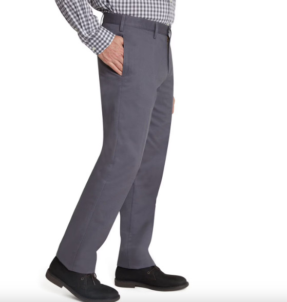 LANDS END Flat Front Charcoal Gray Cotton Chino PANTS W (34-40) I (30-32) NWT