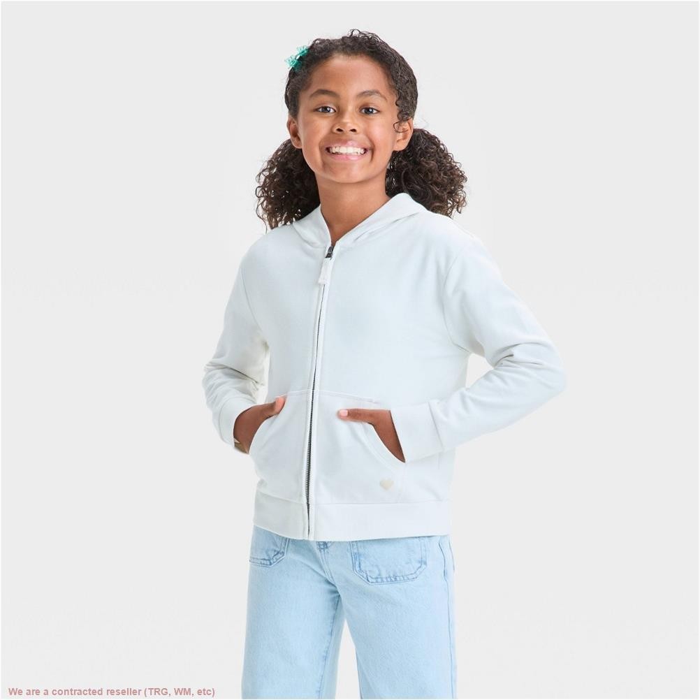 Girls’ Hearts French Terry Zip-Up Hoodie – Cat & Jack Cream M *SEE DEAL!!!*