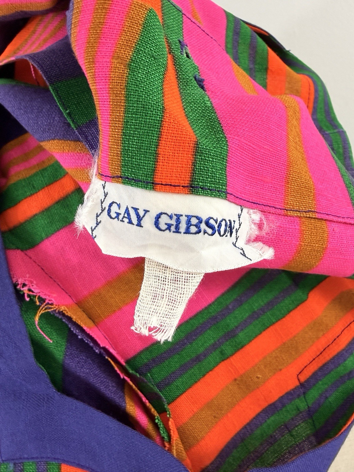 Vintage 1960s Gay Gibson Rainbow Stripe Shift Sheath Dress Mod GoGo Button Up
