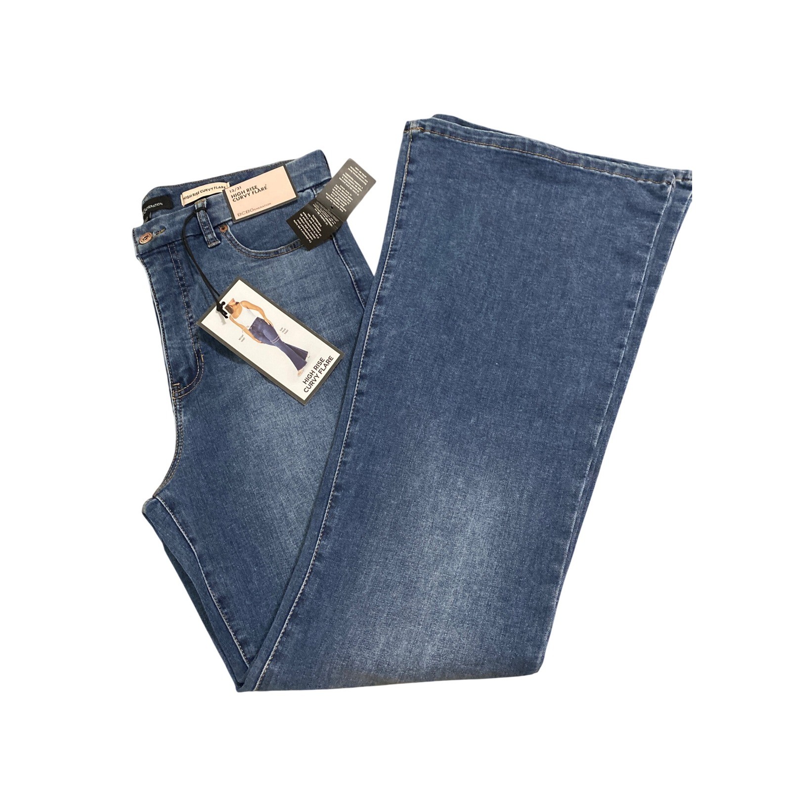 BCBGeneration High Rise Curvy Flare Jeans Blue Arrived Wash 13/31 BG24574WW03
