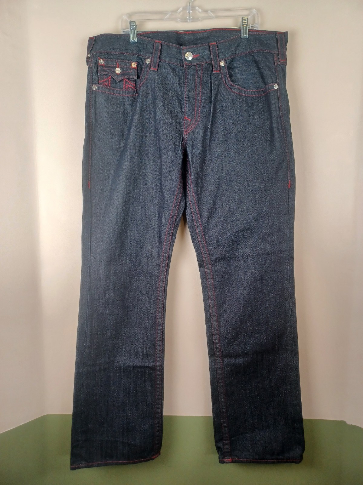 Rare True Religion Straight Flap Jeans Mens 40×35 Thick Stitch Streetwear READ