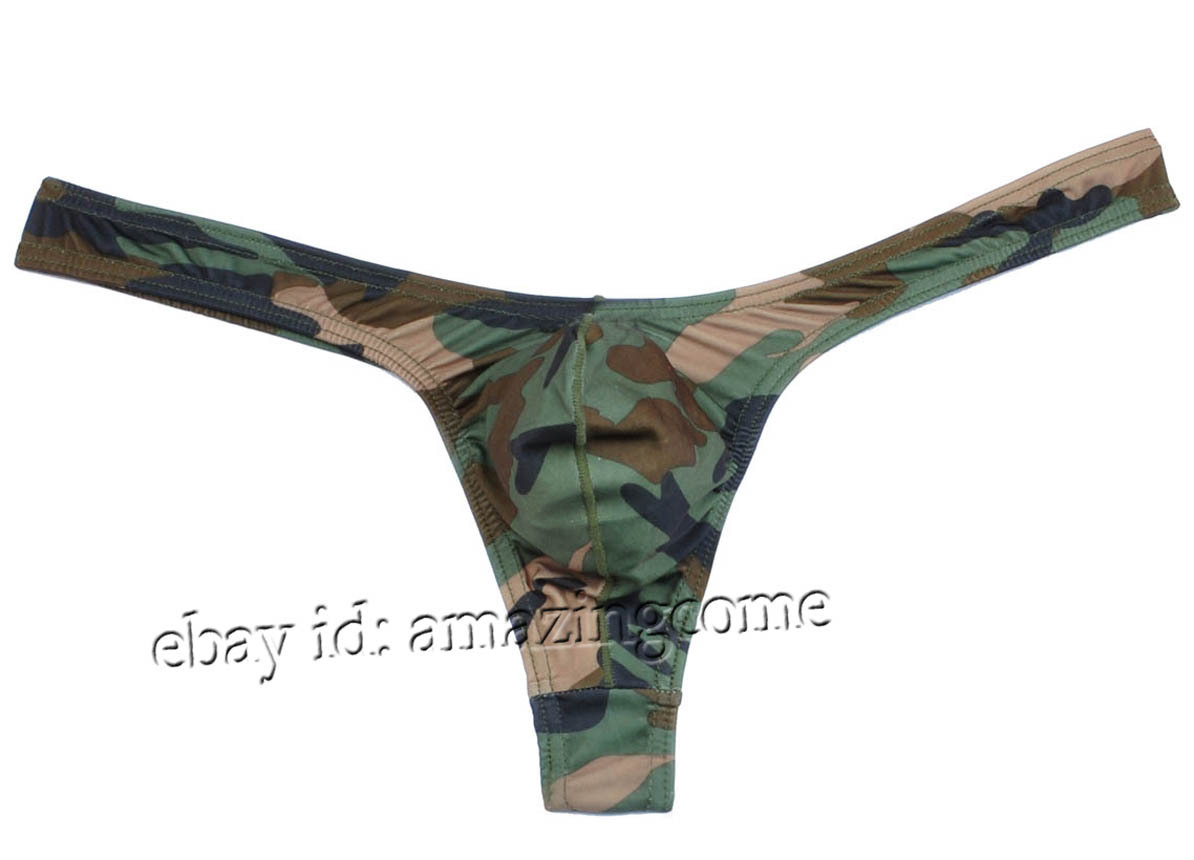 Men Camouflage Thong G-String Underwear Bulge Pouch Bikini Mini Briefs Tangas