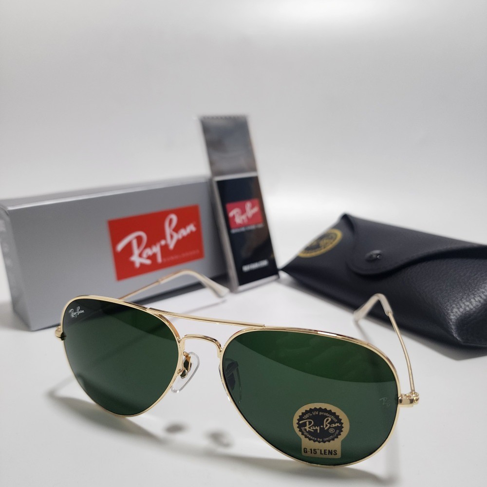 Ray-Ban RB3025 Aviator Sunglasses Gold Frame Green Glass Lens 58mm UV400