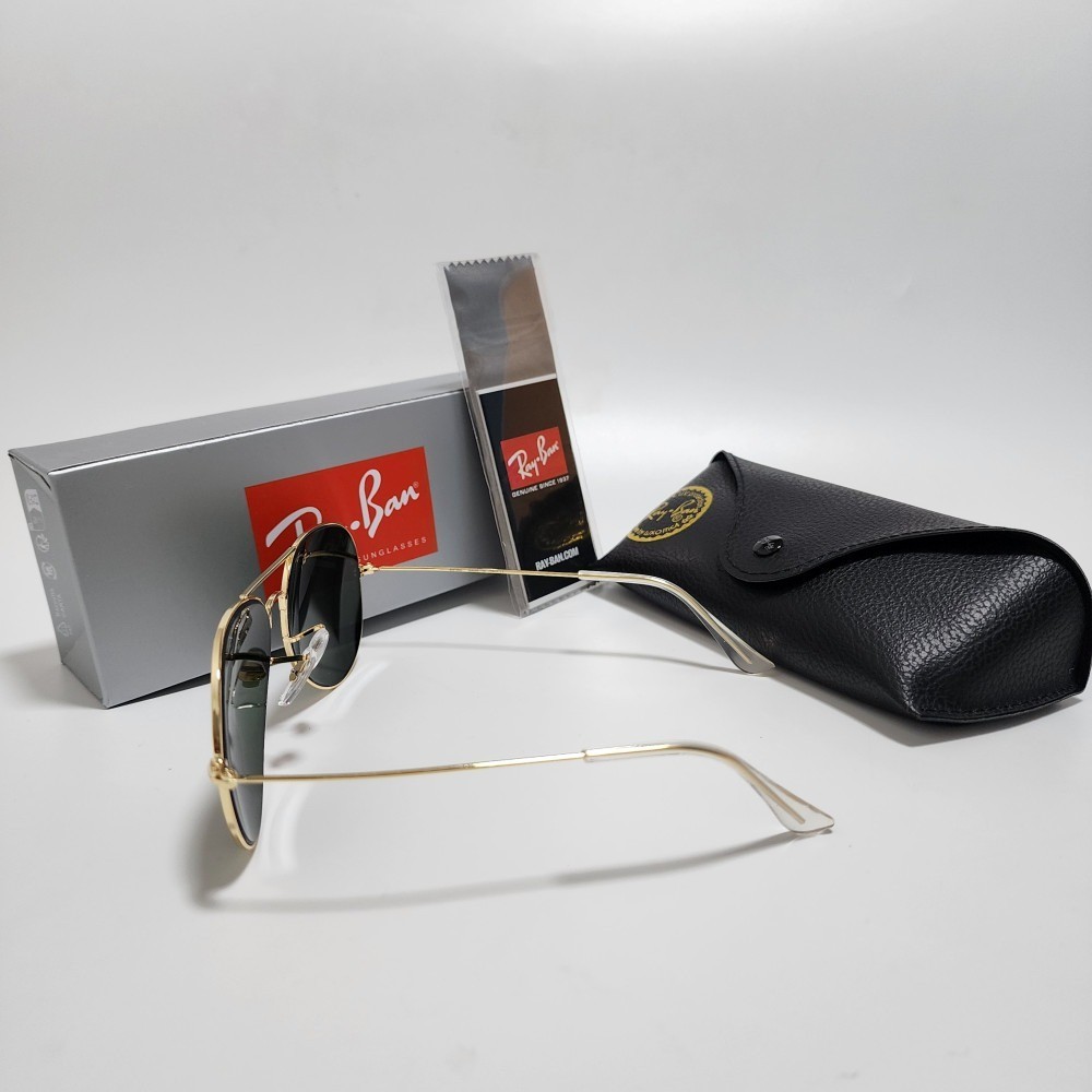 Ray-Ban RB3025 Aviator Sunglasses Gold Frame Green Glass Lens 58mm UV400