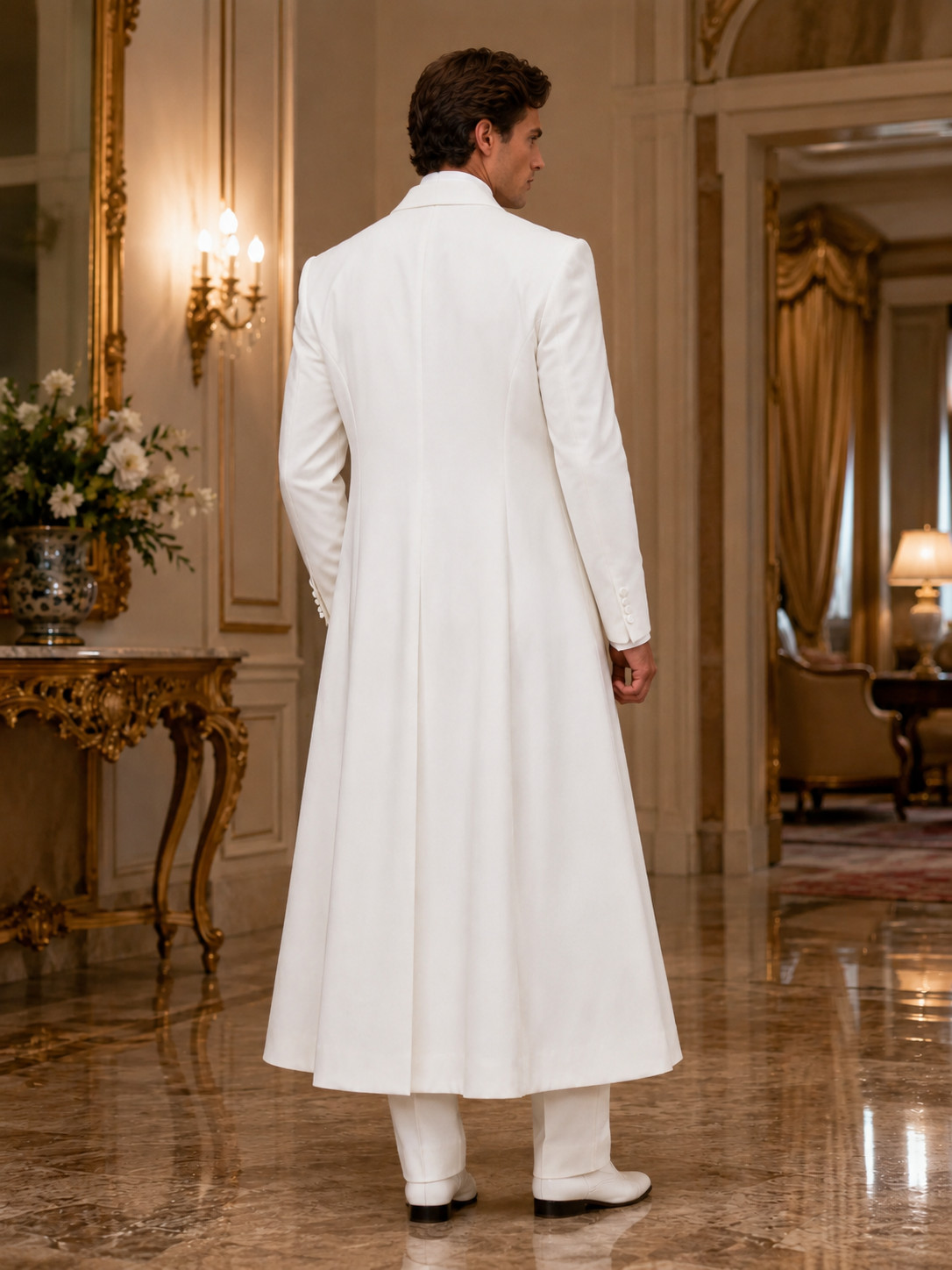 Mens White Long Tailcoat 3 Piece Tuxedo Suit Wedding Groom Prom Formal Outfits