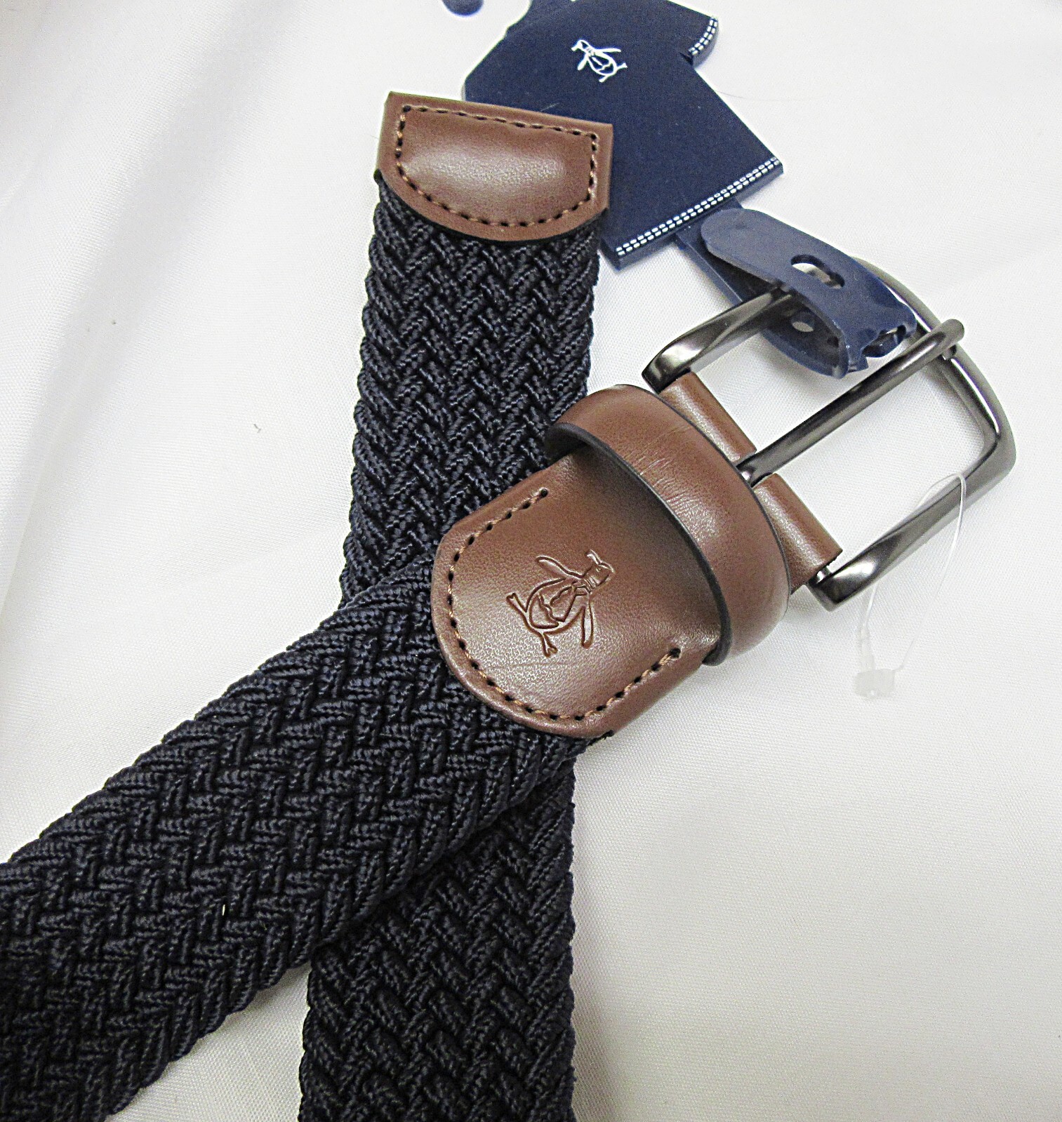 Original Penguin Elastic Fabric Woven Stretch belt Size M 34-36 Fits up 38″ Navy