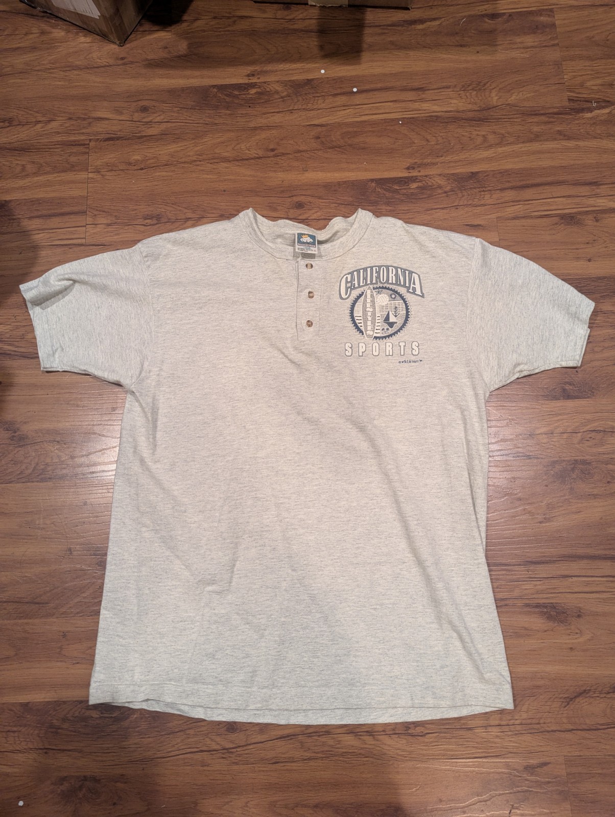 Anvil Vintage 90s Gray Cotton Knit Henley Button Up California Sports