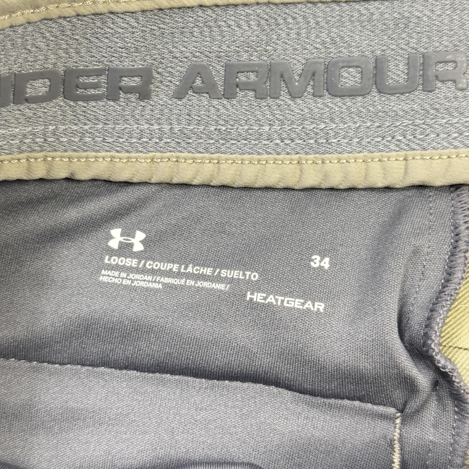 Under Armour Chino Golf Shorts Mens 34 Beige Nylon Polyester Spandex 10″ Inseam