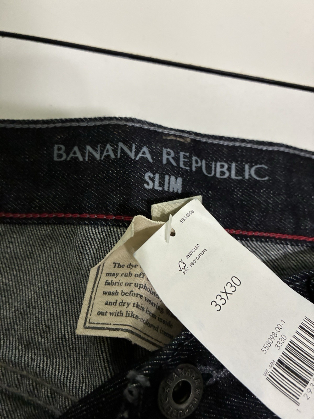 Banana Republic Jeans 33×30 Dark Wash Indigo Slim Fit Stretch Whiskered Casual