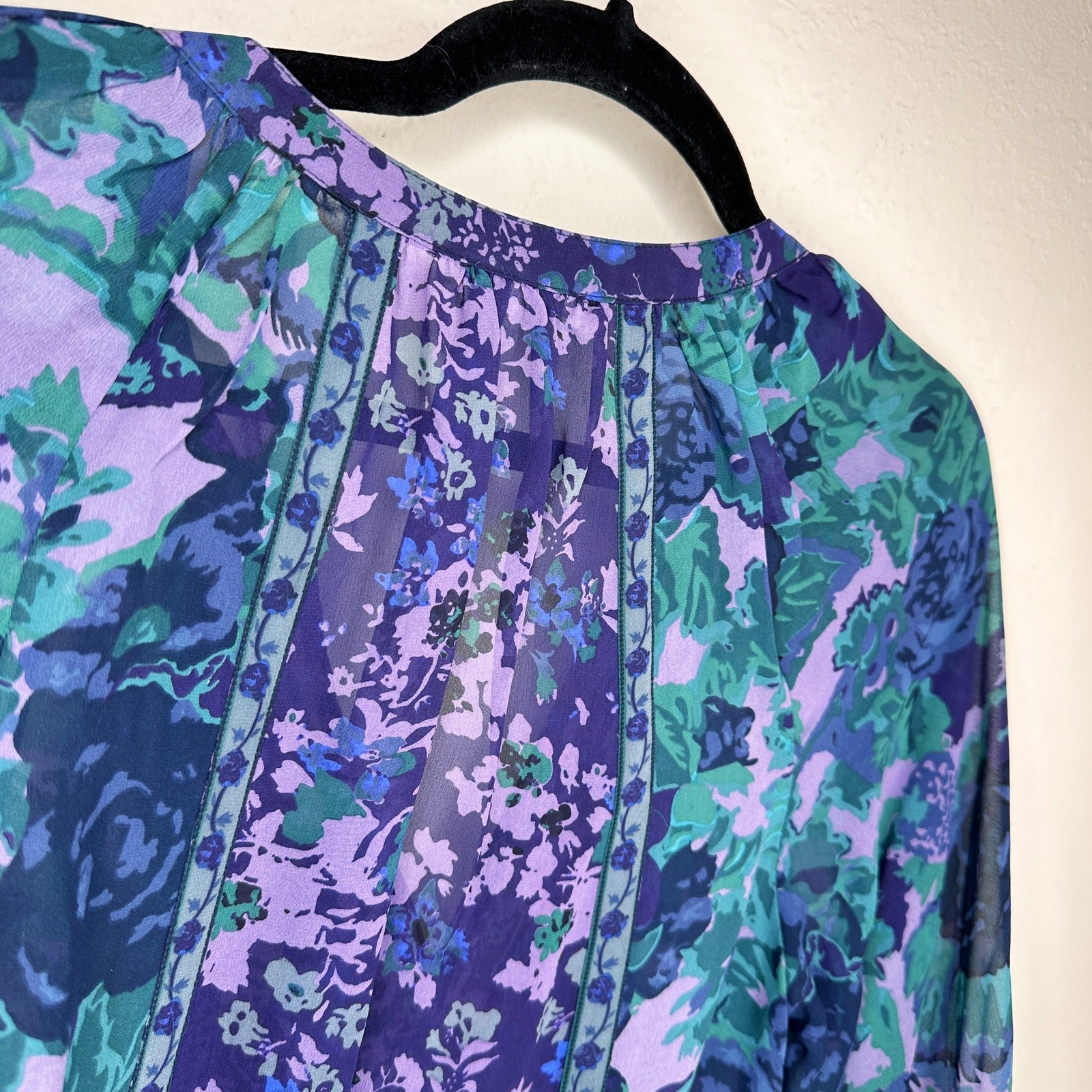 NWOT Joie Gloria Silk Sheer Blue Green Purple Floral Puff Sleeve Blouse Top XS