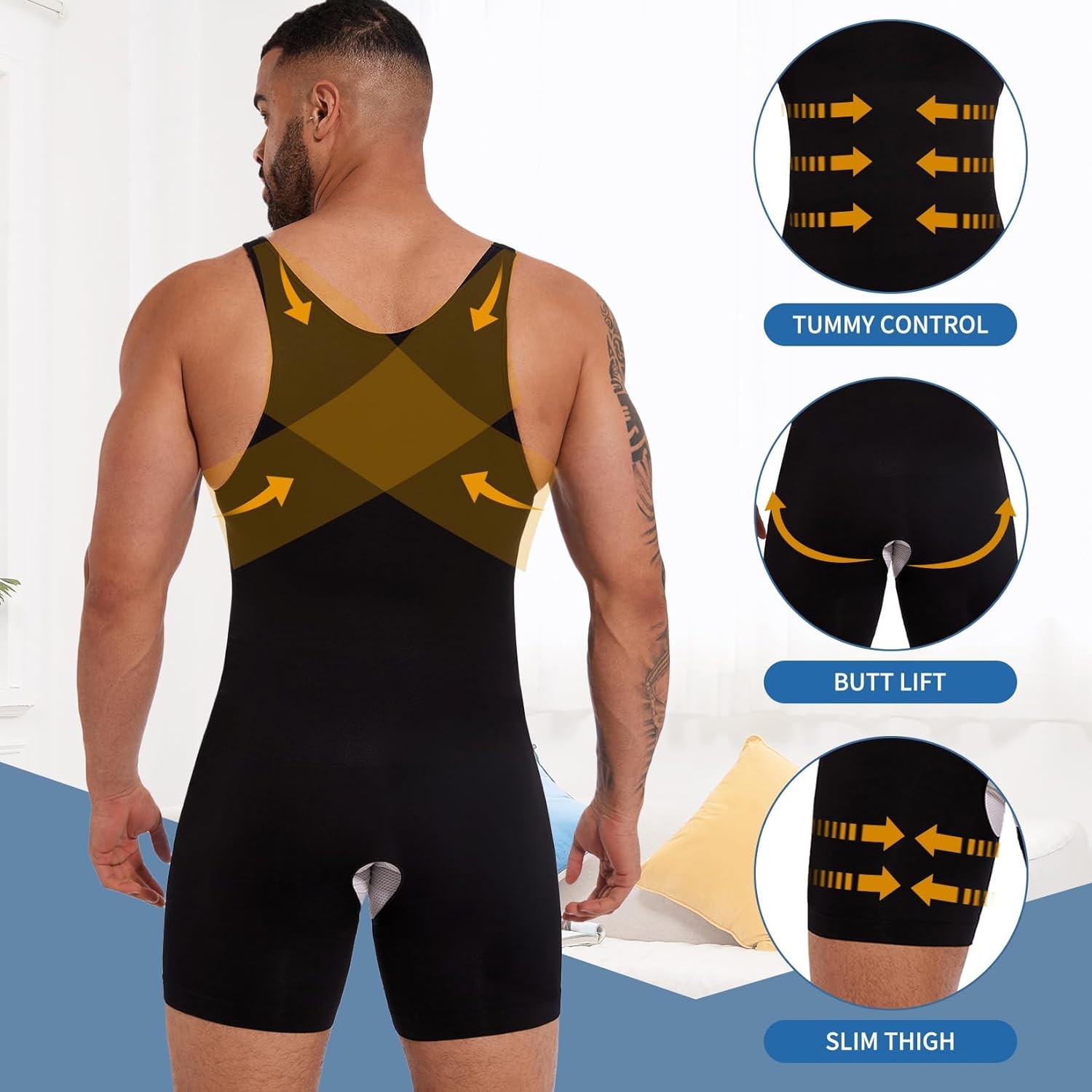 Mens Body Shaper Slimming Bodysuit Compression Tummy Control Fajas Para Hombres