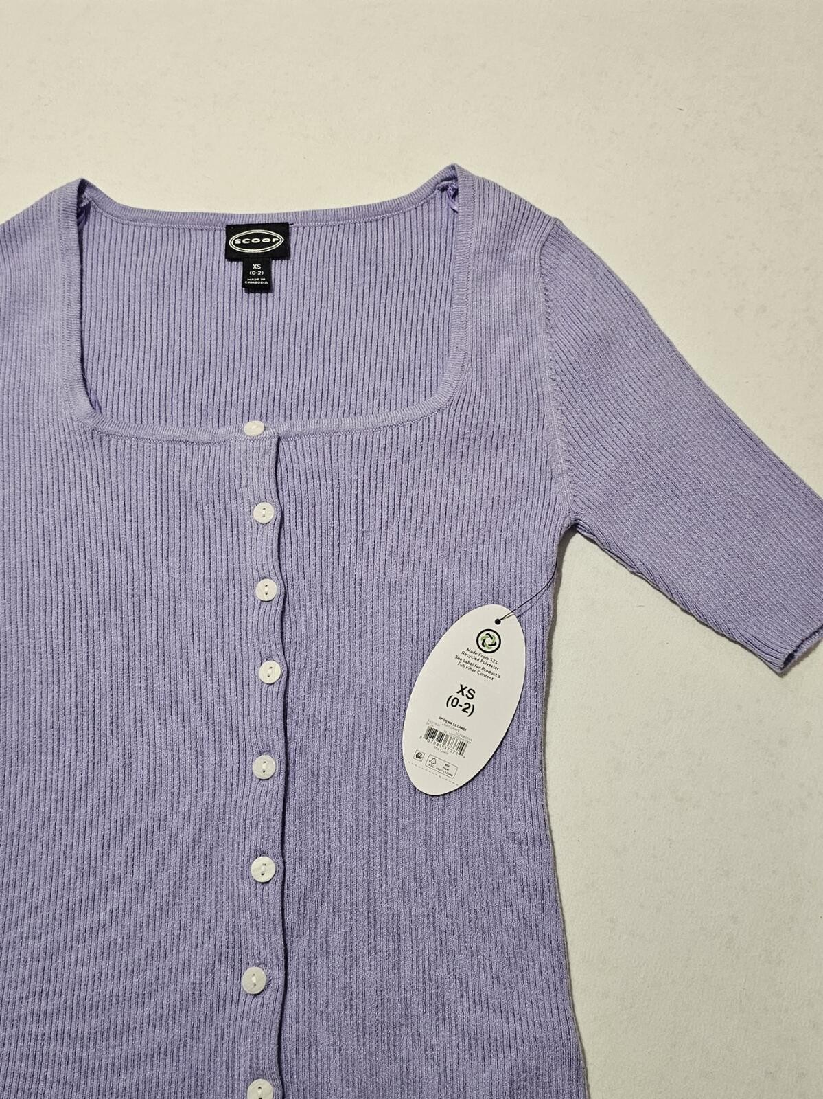 Scoop Lavender Ribbed Button Front Square Neck Top Sz XS