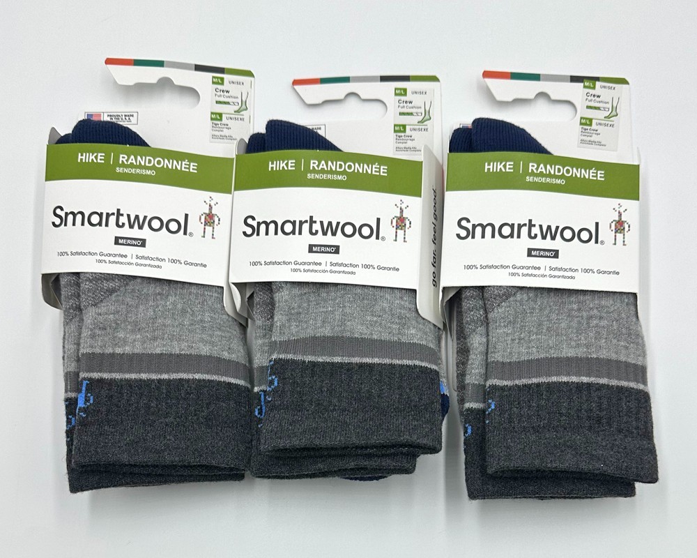 3 Pack Smartwool Men’s Performance Hike Crew Socks Merino Wool Size Med Grey