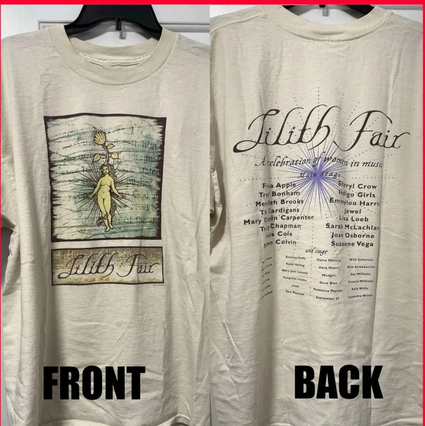 New!! Lilith Fair 1997-1998 Reprint T-shirt All Size