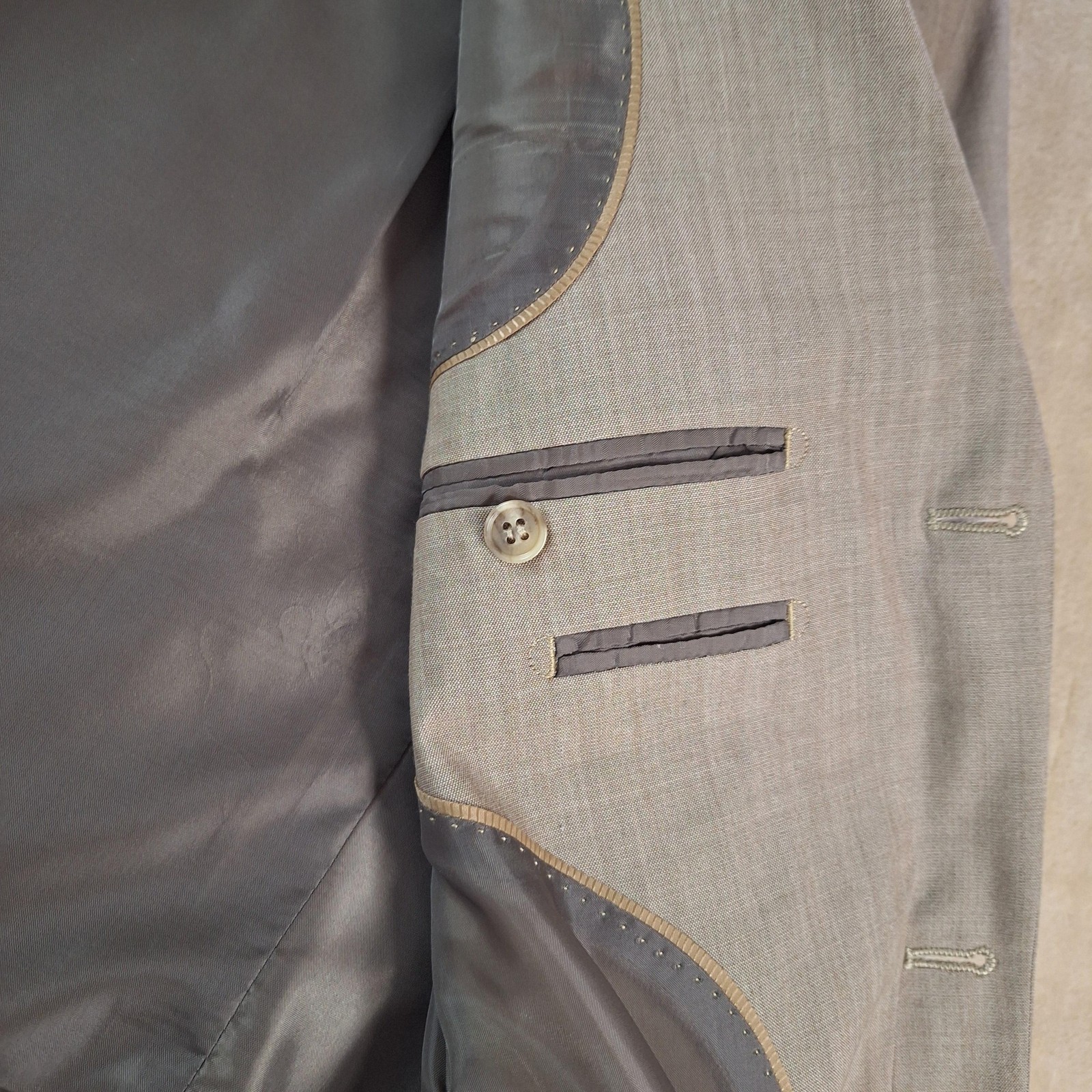 Lineage Suit Mens 44L 38L Tan Wool Blend Blazer Pants Two Piece Classic Fit
