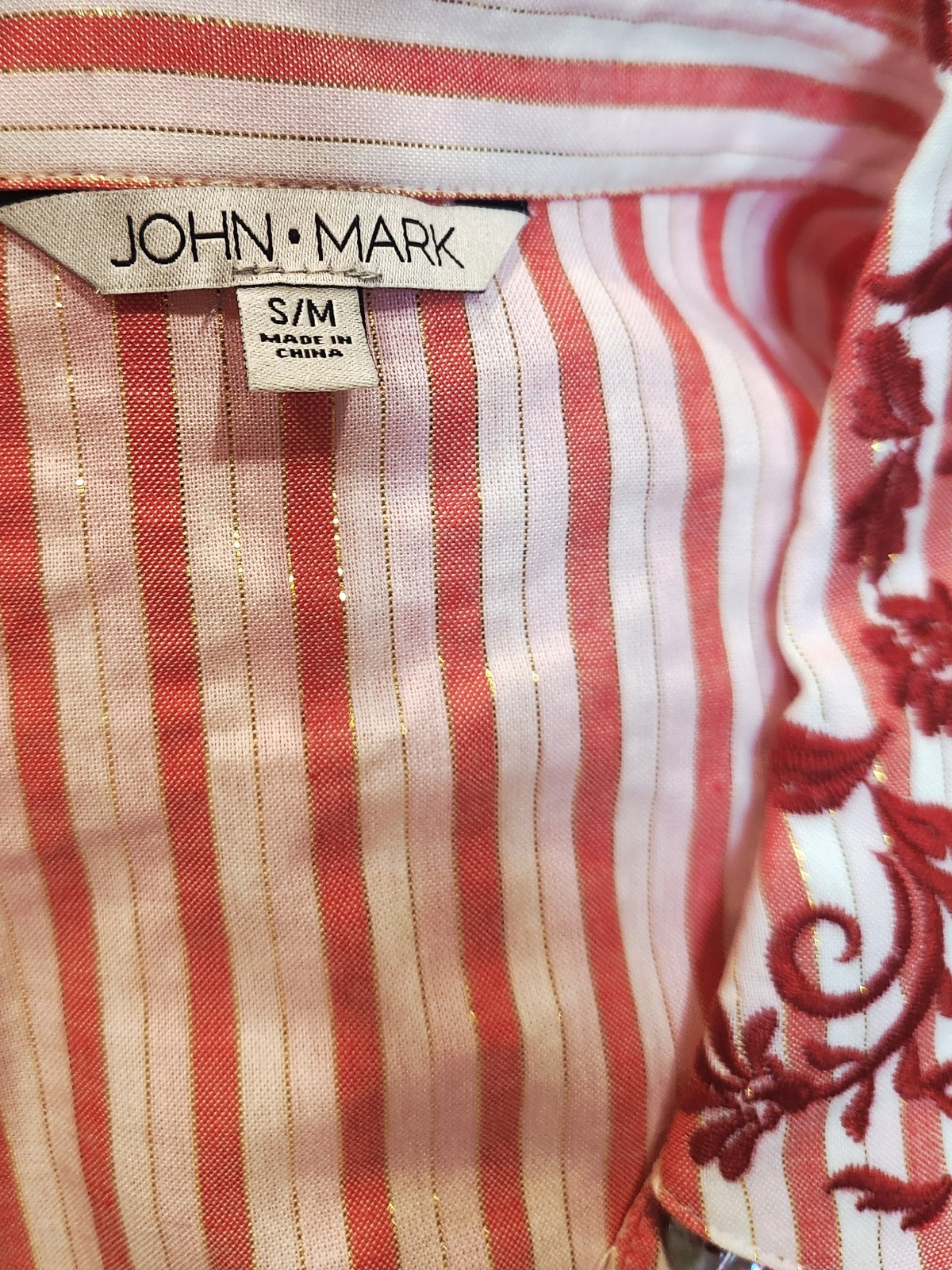 John Mark Patchwork Embroidered Blouse Size S/M Coral Scallop Panel NWT