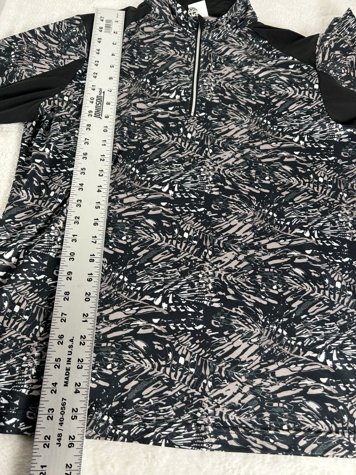 Daily Sports Women’s 1/4 Zip Long Sleeve Activewear Top Black White Abstract XL
