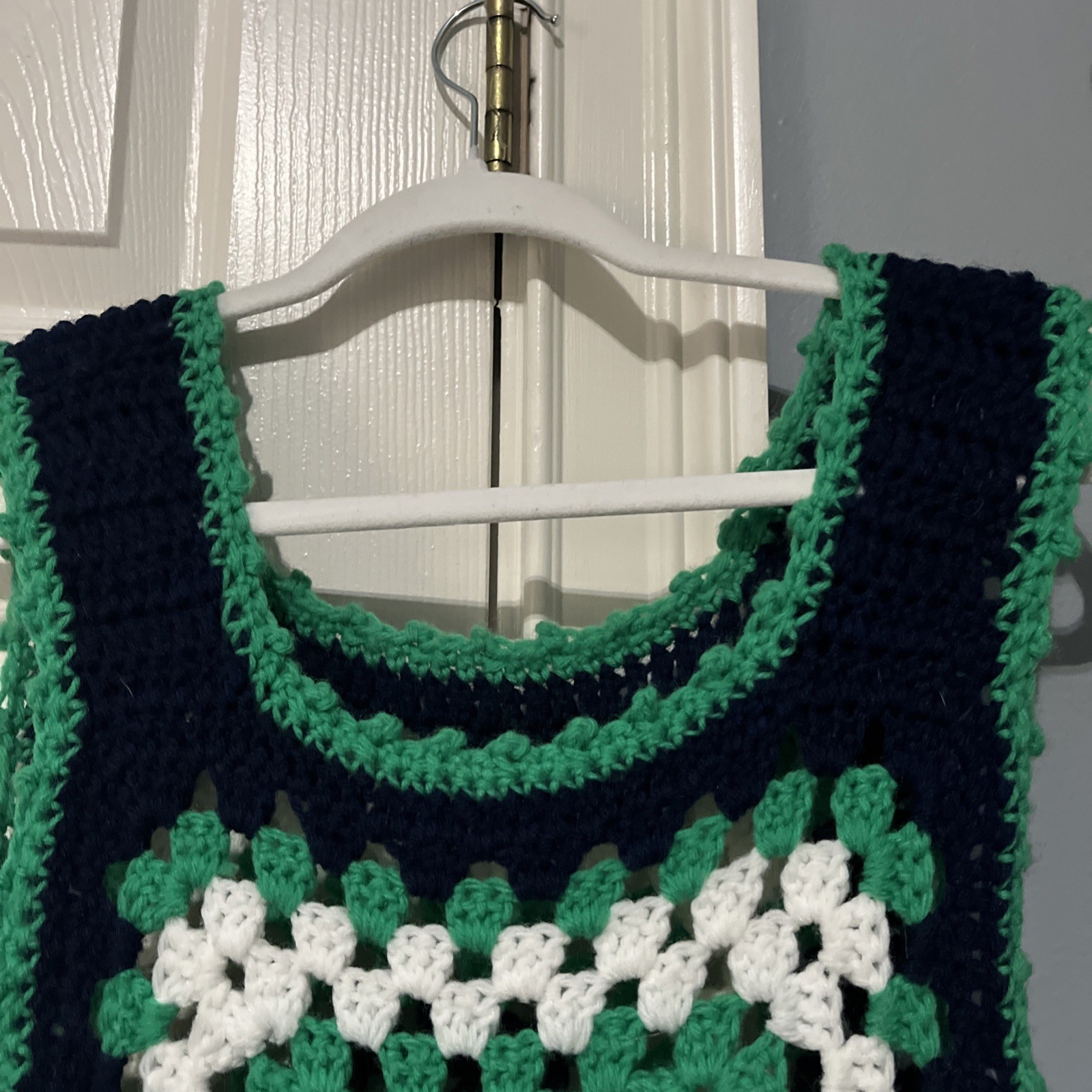 Handmade Crochet Tank Green/Blue/White Top Hand Wash Only Size Medium Women’s M