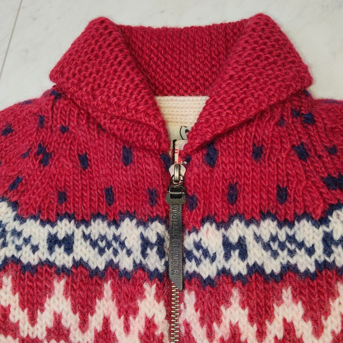 Hysteric Glamour Apple Panda Knit Cowichan Sweater Red One Size Wool Women’s