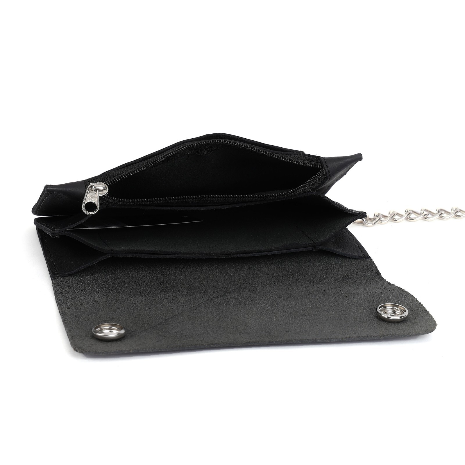 Leatherboss Men Motorcycle Trucker Biker Chain Wallet With Inside Zipper, Black