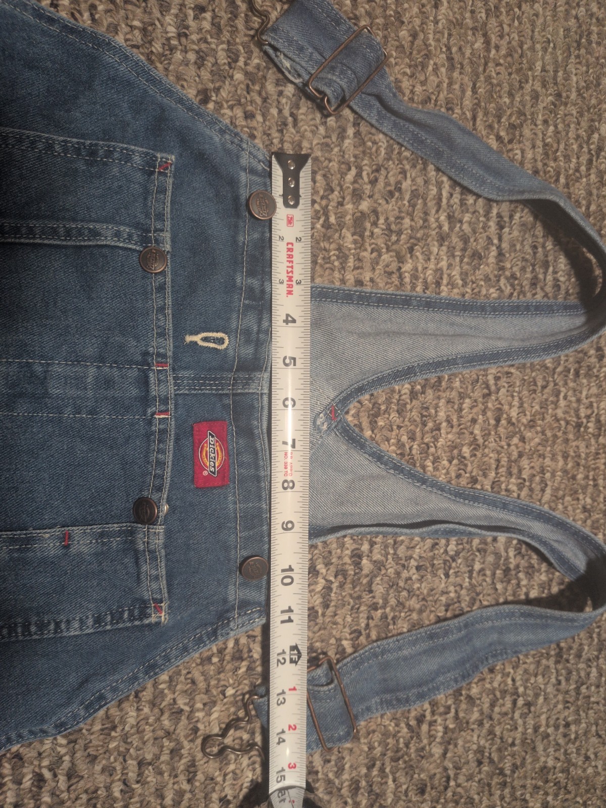 DICKIES Unisex Denim Bib Overalls 36×30 Light Wash. Gently Used. Great Condition