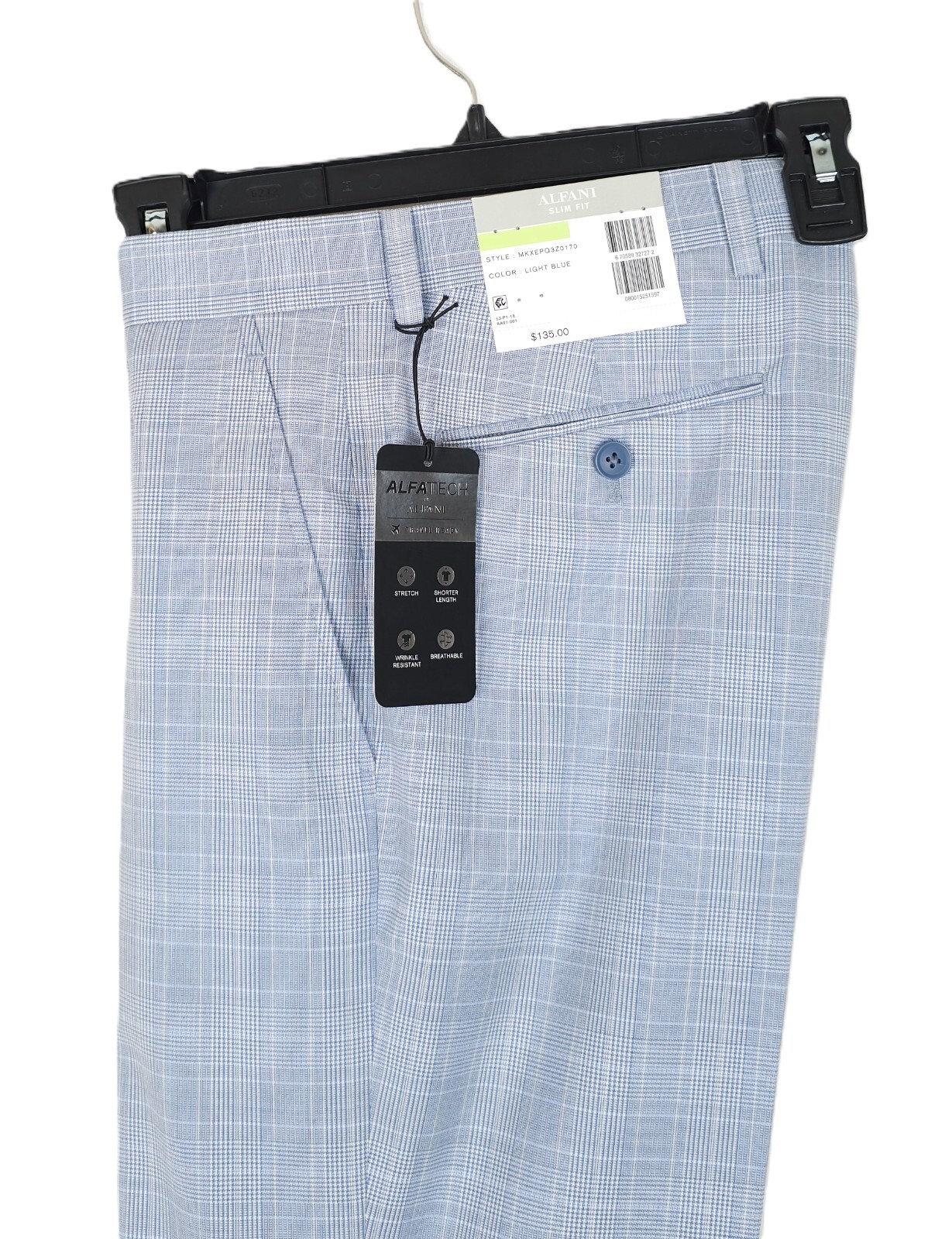 Alfani Mens Slim Fit Suit Pants 30×30 Light Blue Plaid Stretch AlfaTech NWT