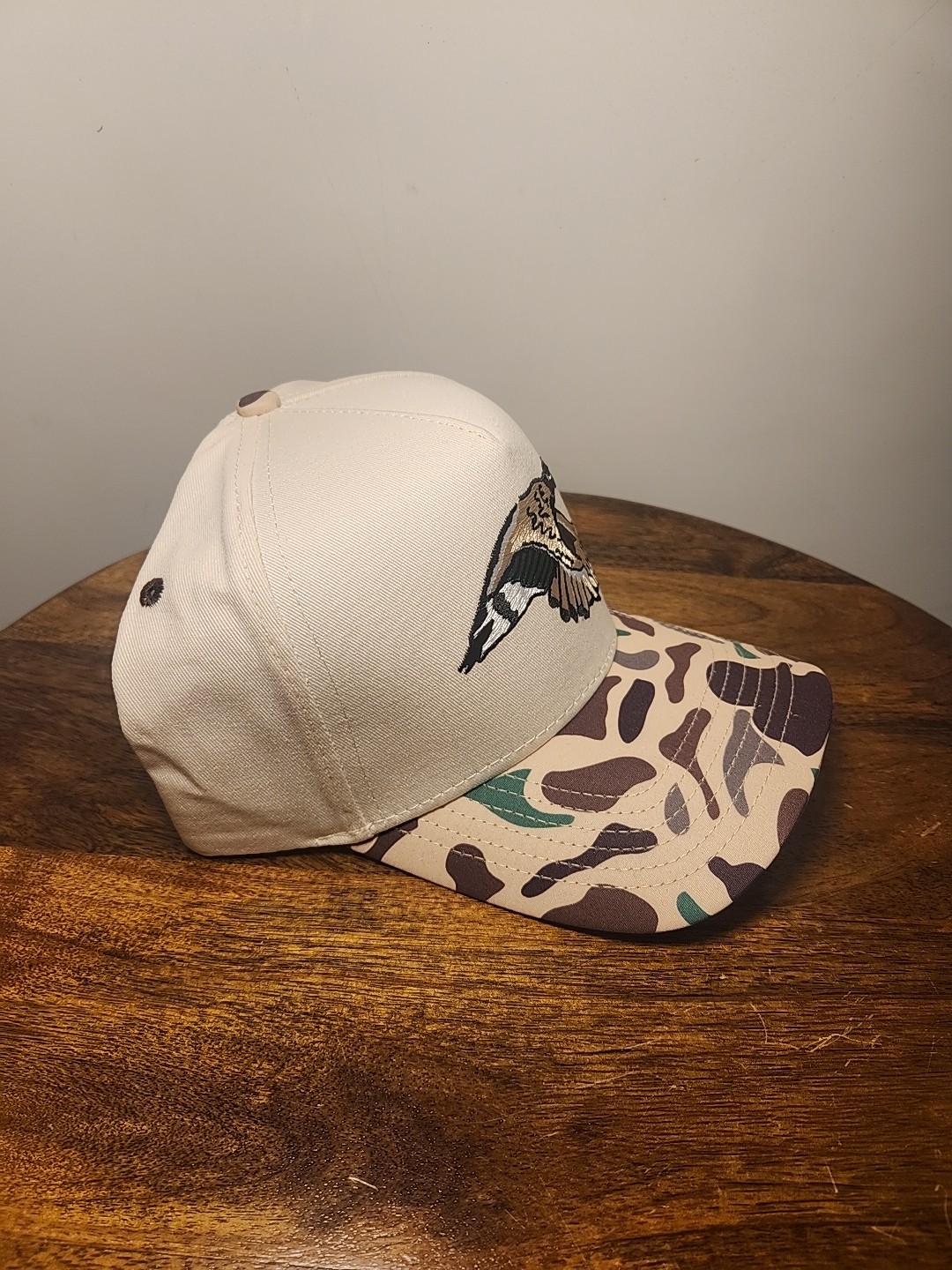 Hondo Mallard Duck Embroidered Snapback Hat Cream Camo Brim Mens Adjustable Cap