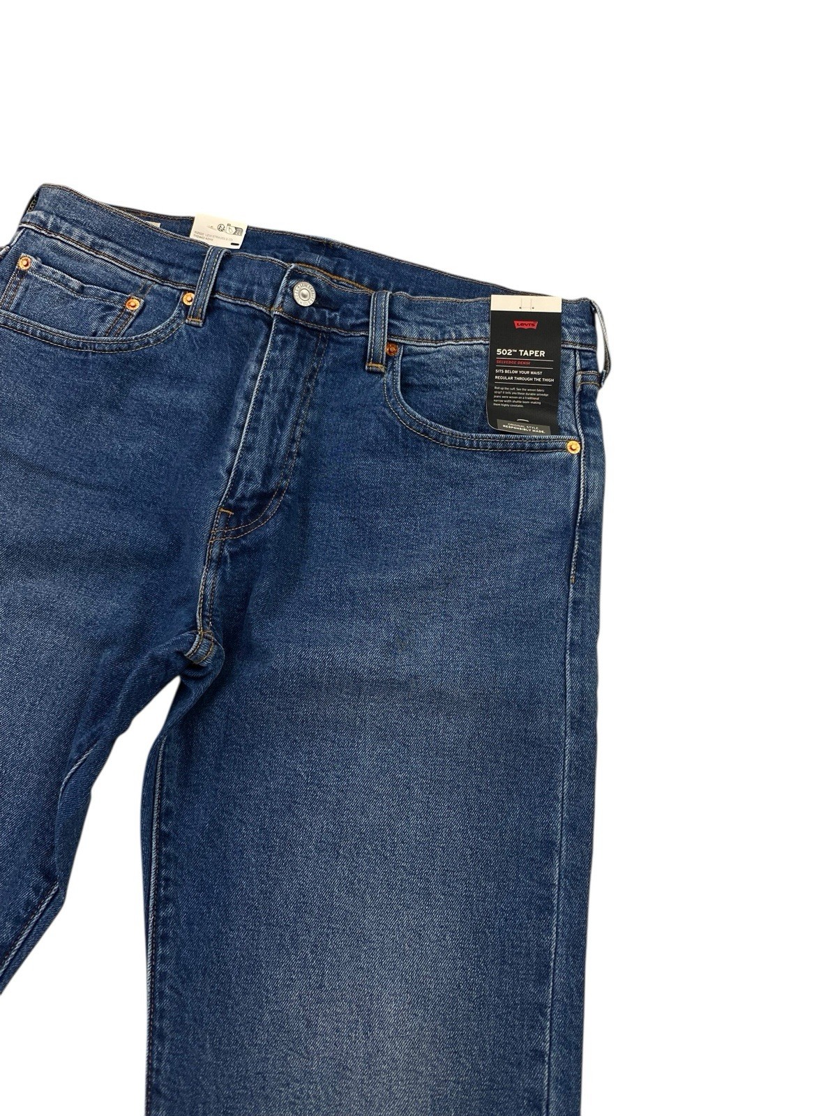 NEW Levi’s Strauss Premium 502 Taper Selvedge Medium Blue Mens Denim Jeans