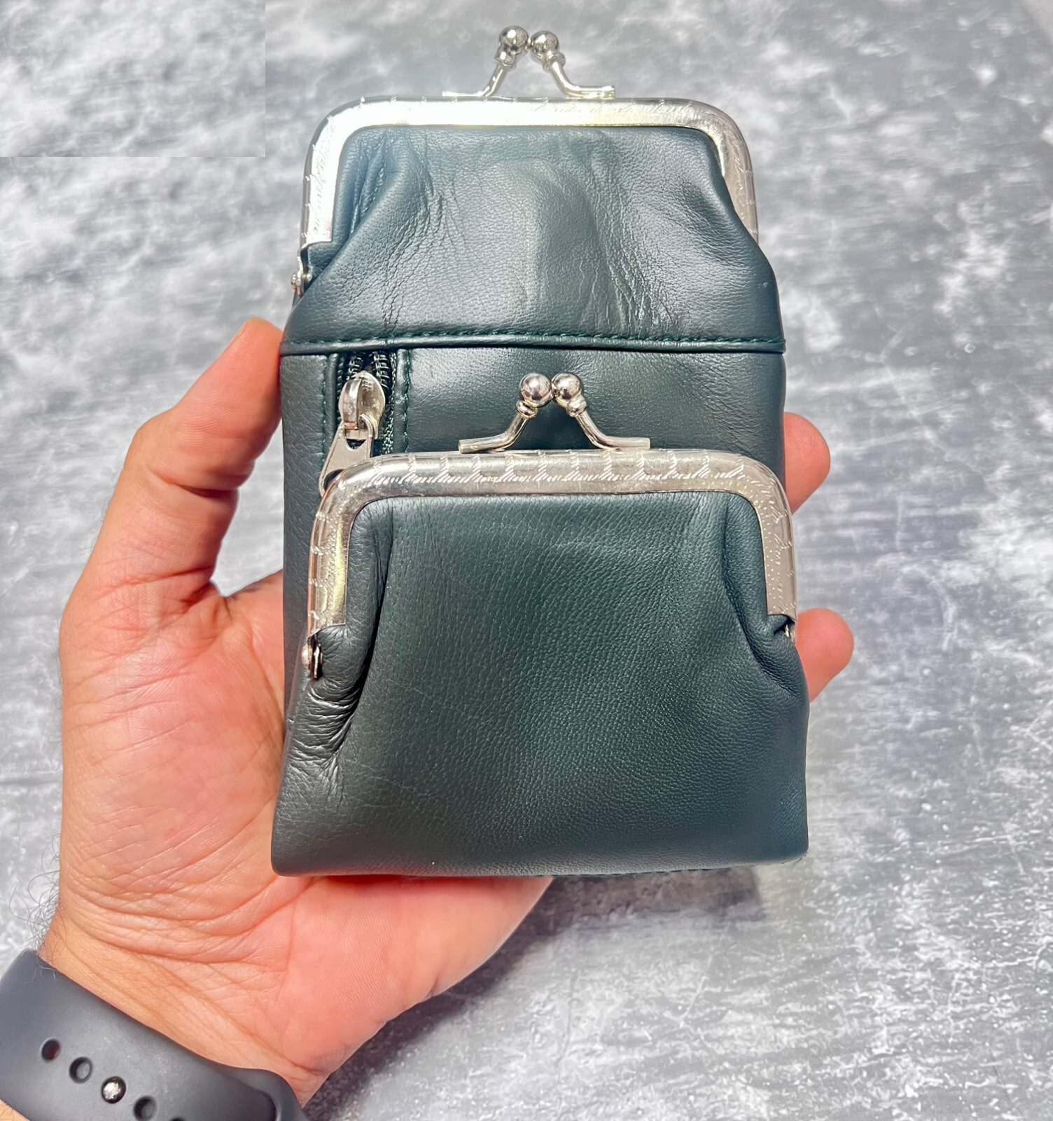 Dark Green Leather Purse Cigarette Pack Holder Pouch Case With Coin Purse