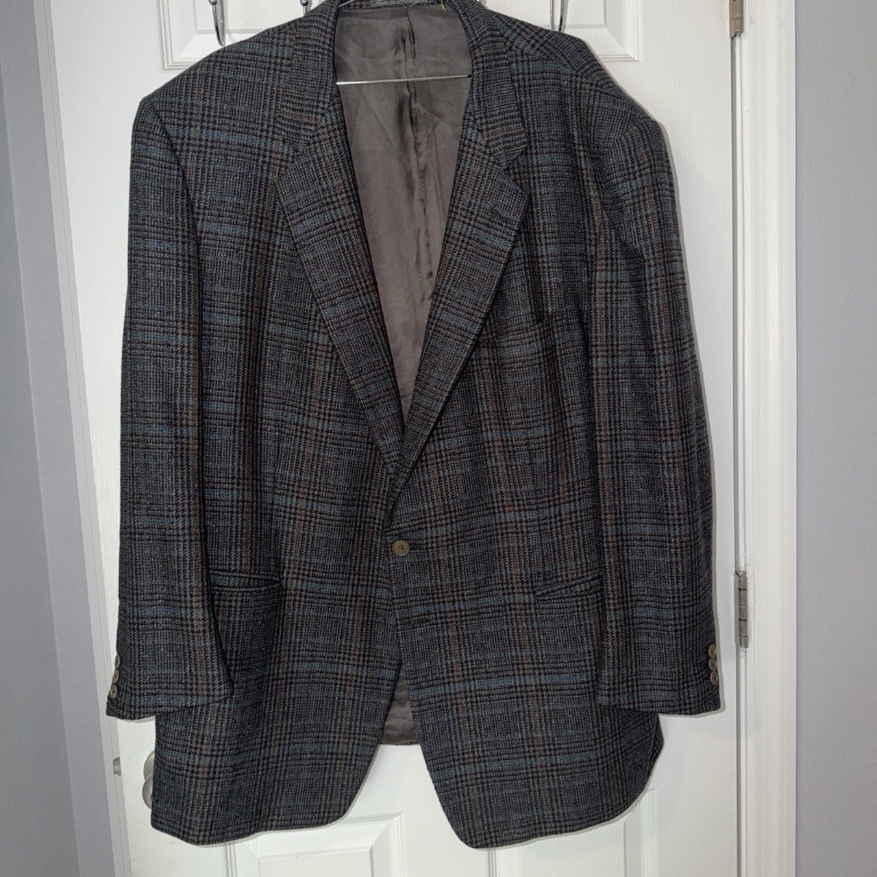 Ermenegildo Zegna Wool Tweed Plaid Blazer 42R Gray/Blue 2-Button Vent