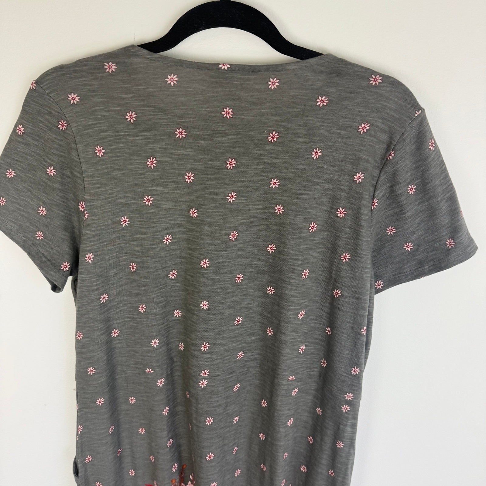 J.Jill Womens Caraway Sheath Short Sleeve Floral Pockets Grey/Red Dress Medium