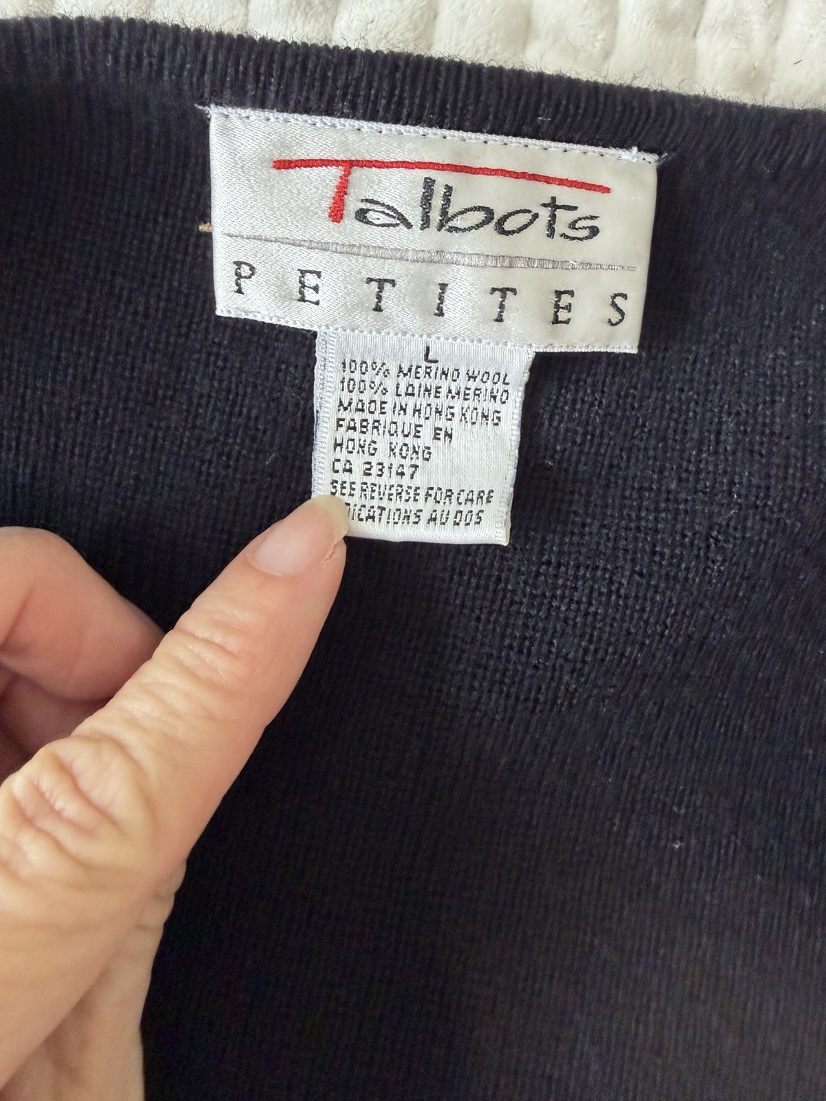 Talbots Petites L Black 100% Merino Wool Cardigan Sweater Gold Buttons