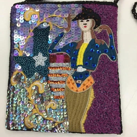 NWOT Multi-Colored Embellished Sequin Beaded Person Hat Small Handbag Purse