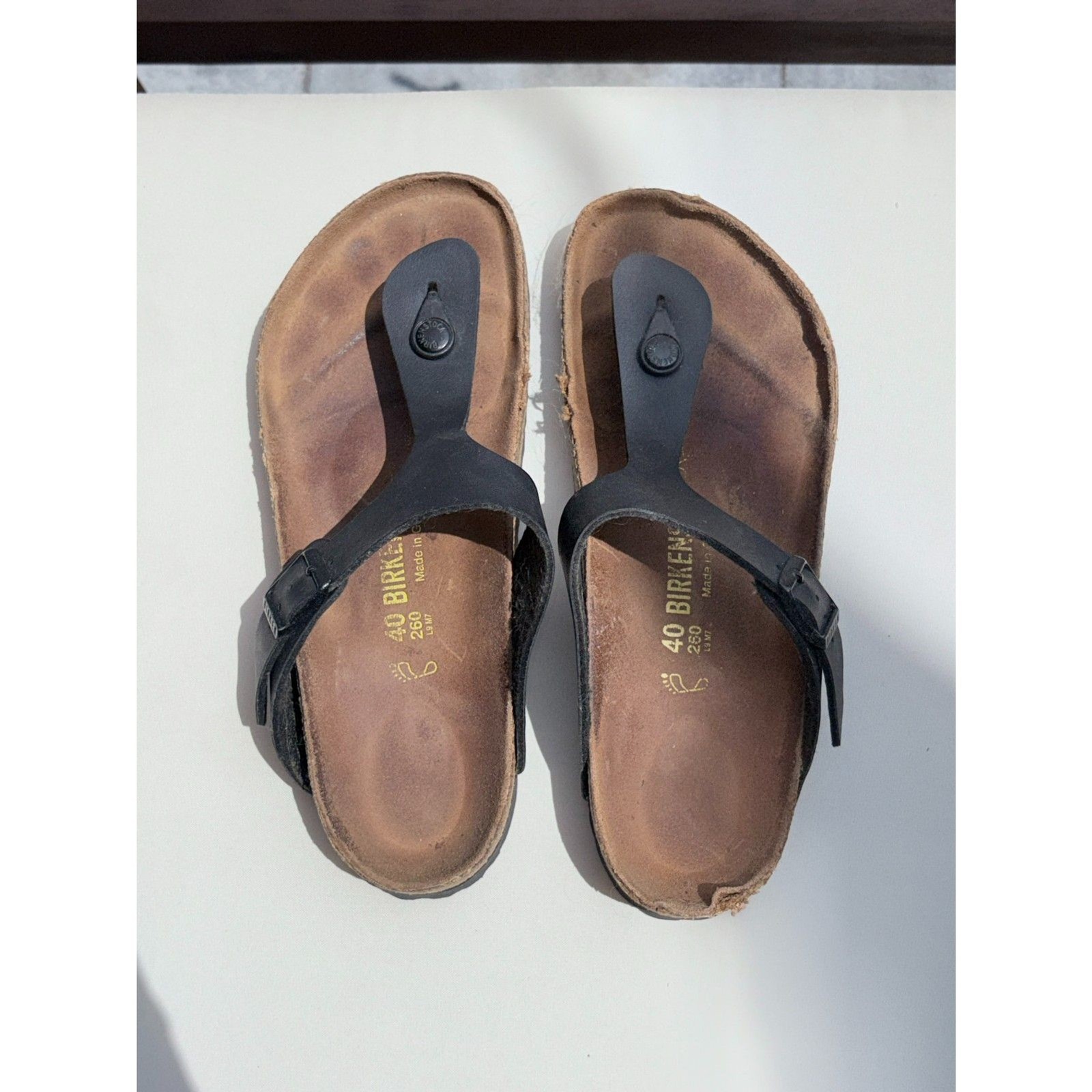 Birkenstock Gizeh Black Leather Thong Sandals Size 40 L9 M7