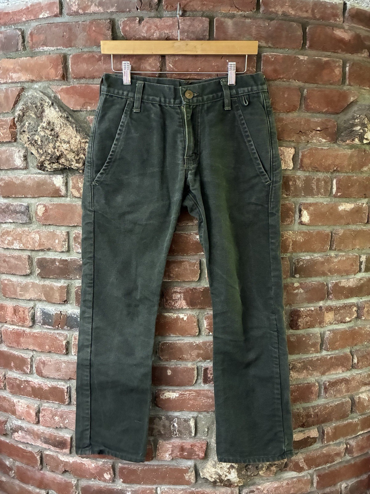 Ciano Farmer Denim Co Green Canvas Workwear Pants 28 X 27.5 Made In USA