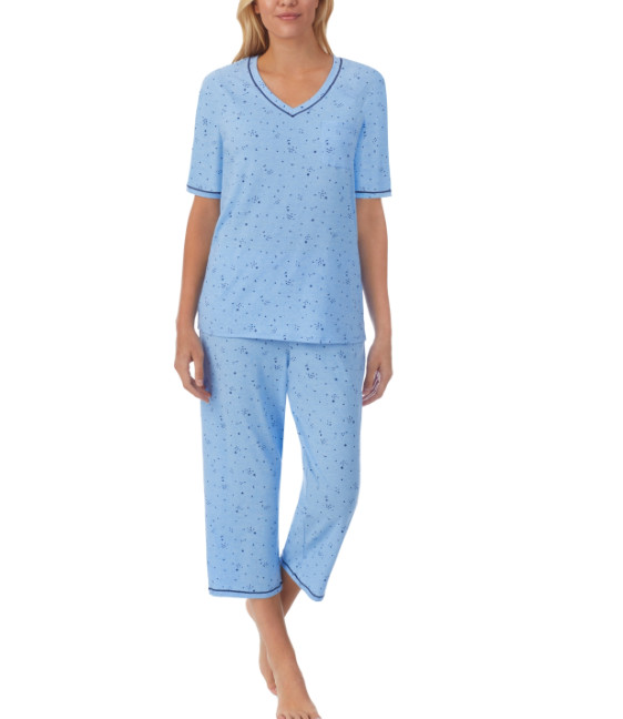 Cuddl Duds Printed Elbow-Sleeve Top & Capri Pants Pajama Set